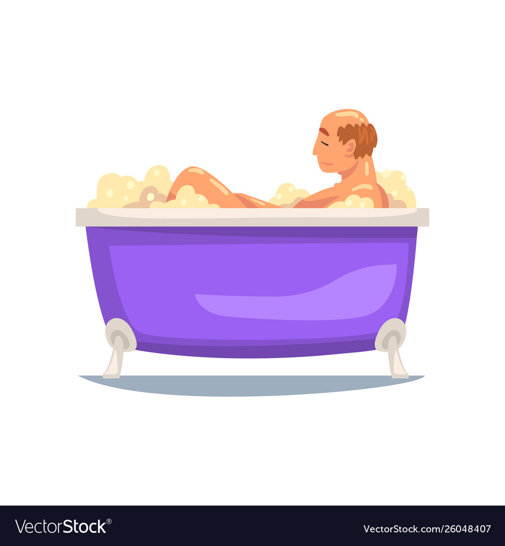 Mature bald man taking bath male character Vector Image