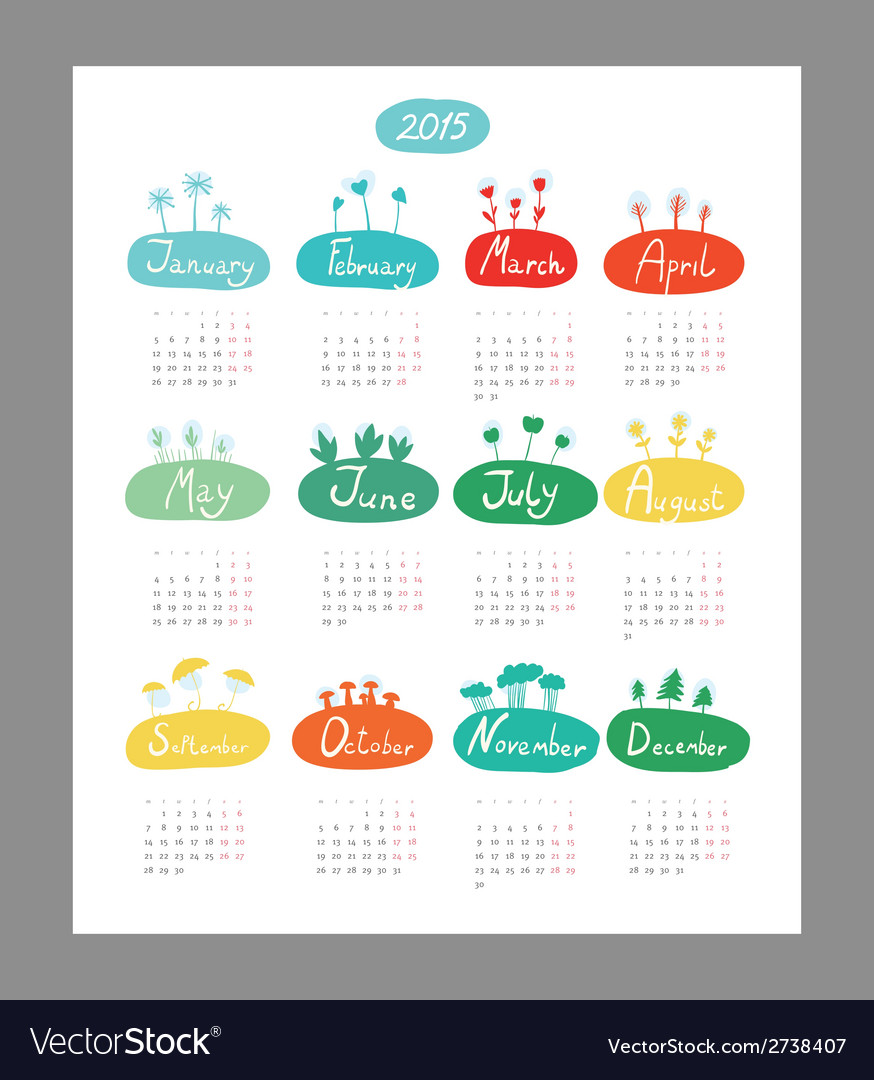 mini cute calendar 2015 seasons royalty free vector image mini calendar 2015