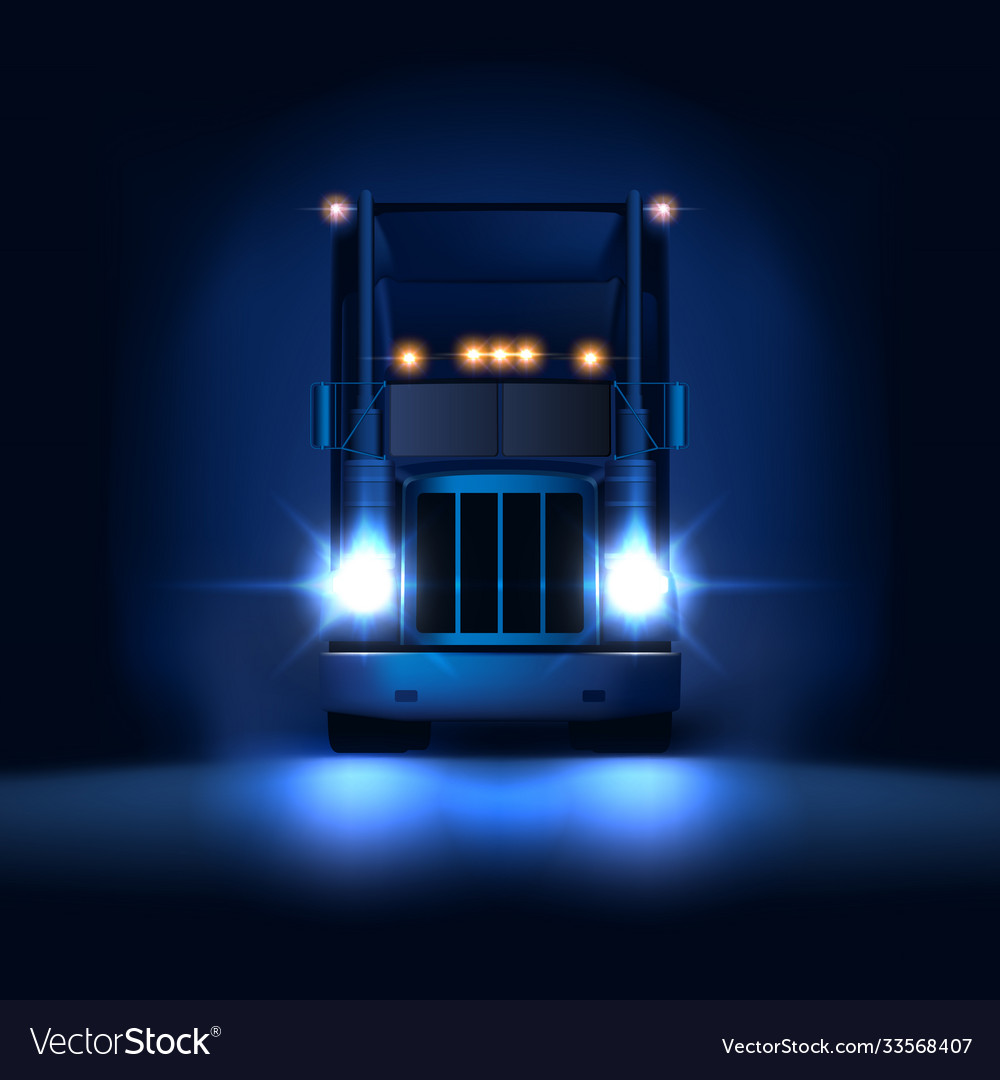 Night large classic big rig semi truck headlights