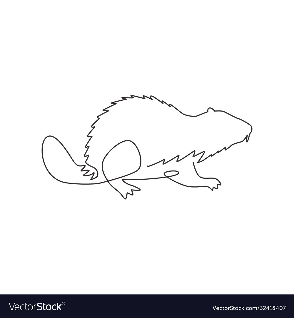 One single line drawing funny beaver for logo Vector Image