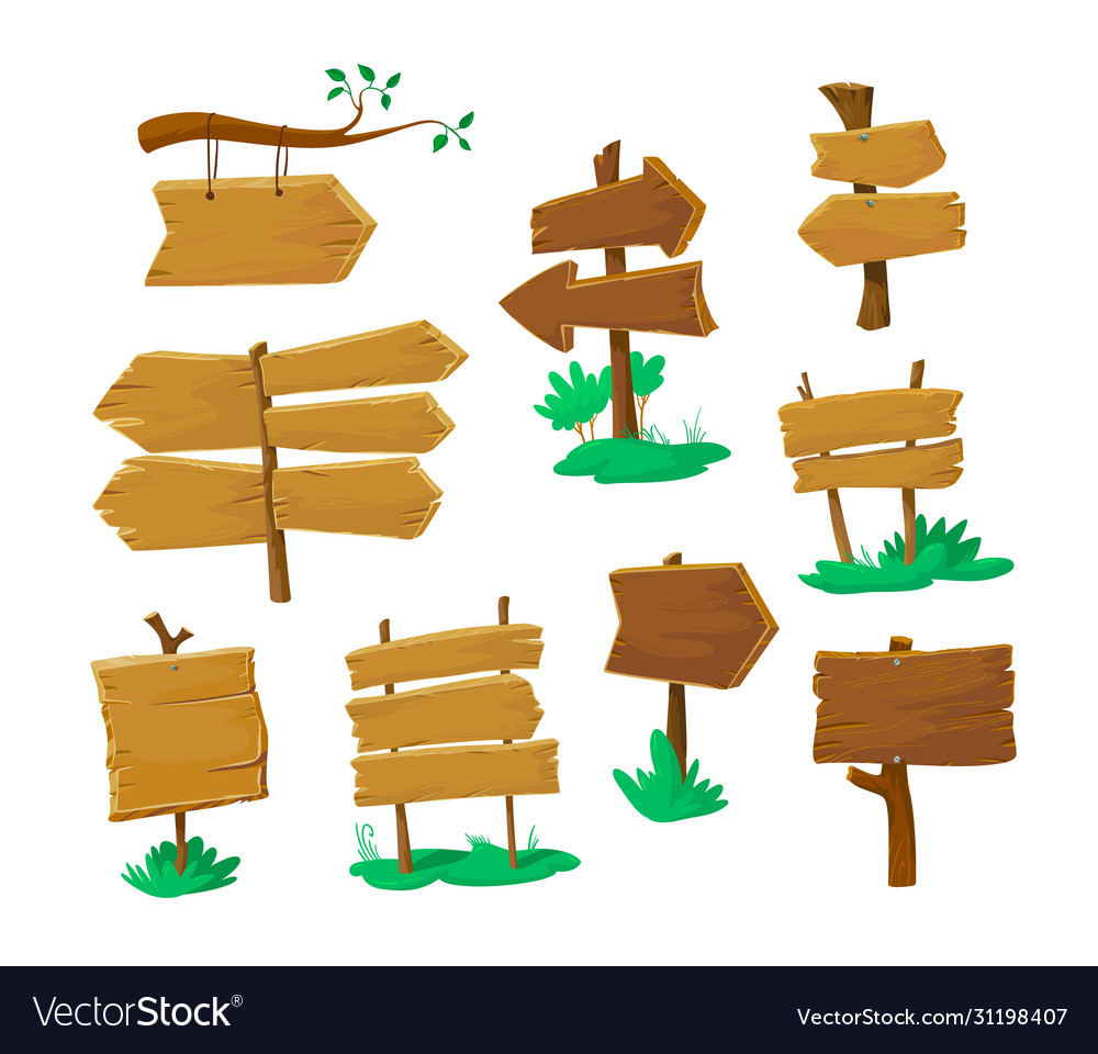 Set old wooden blank signboards isolated Vector Image