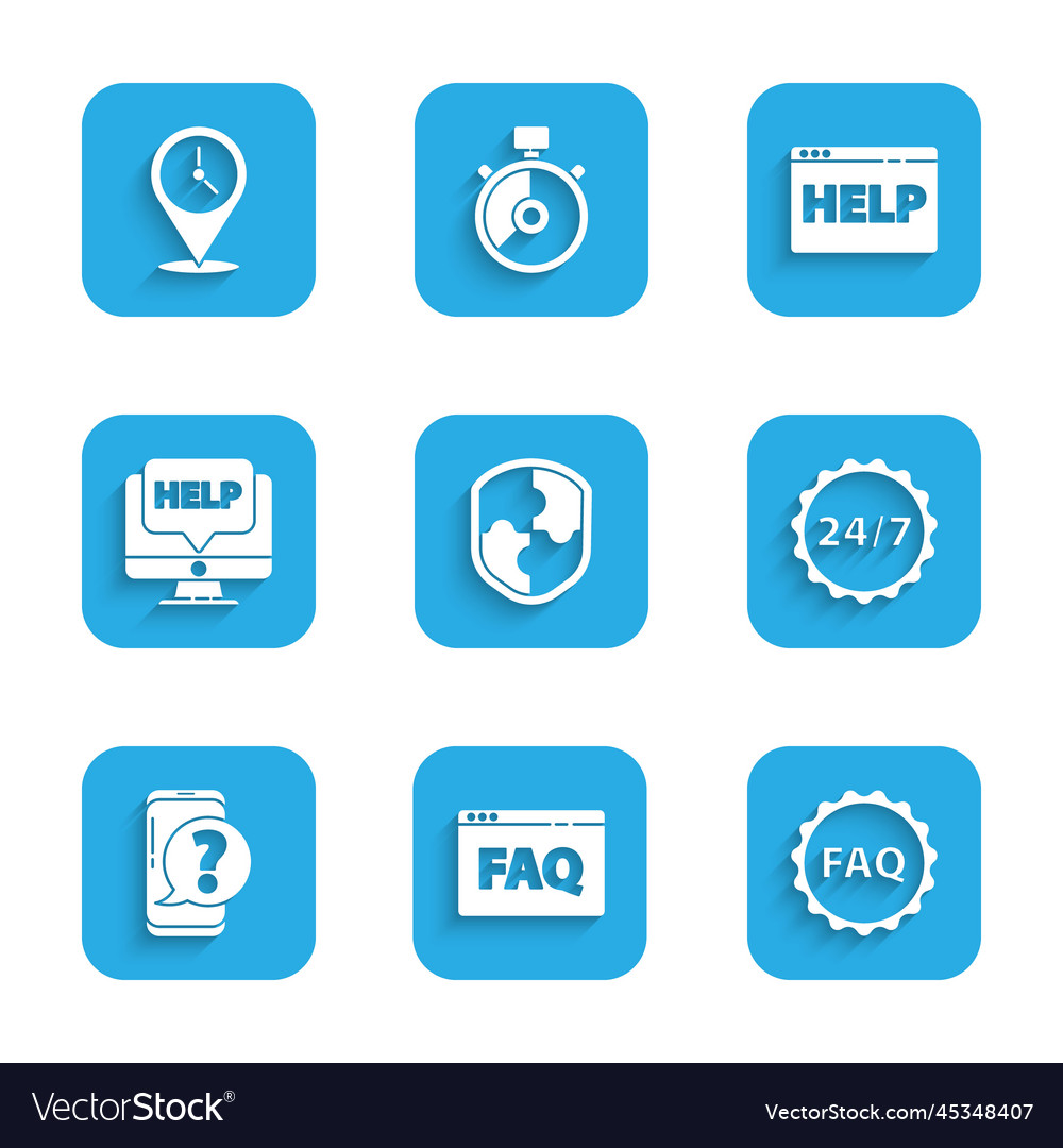 Set shield browser faq label with text clock 24 vector image Set shield browser faq label with text clock 24