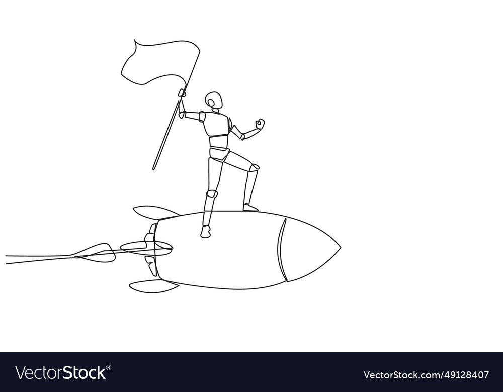 Single continuous line drawing of robot standing vector image Single continuous line drawing of robot standing
