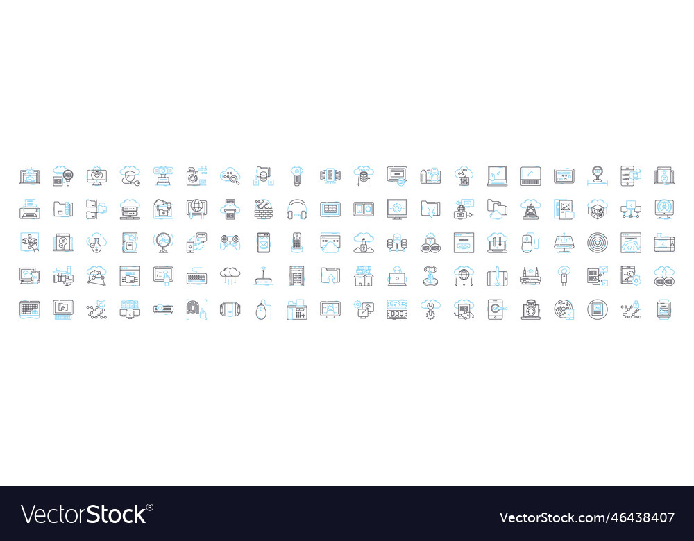 Technology networking line icons set