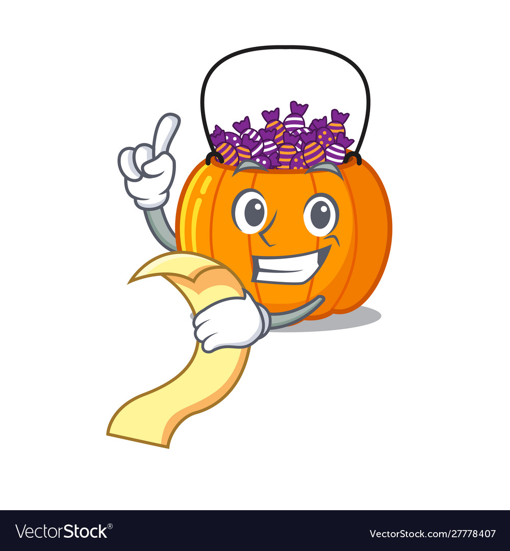 With menu candy bucket on character
