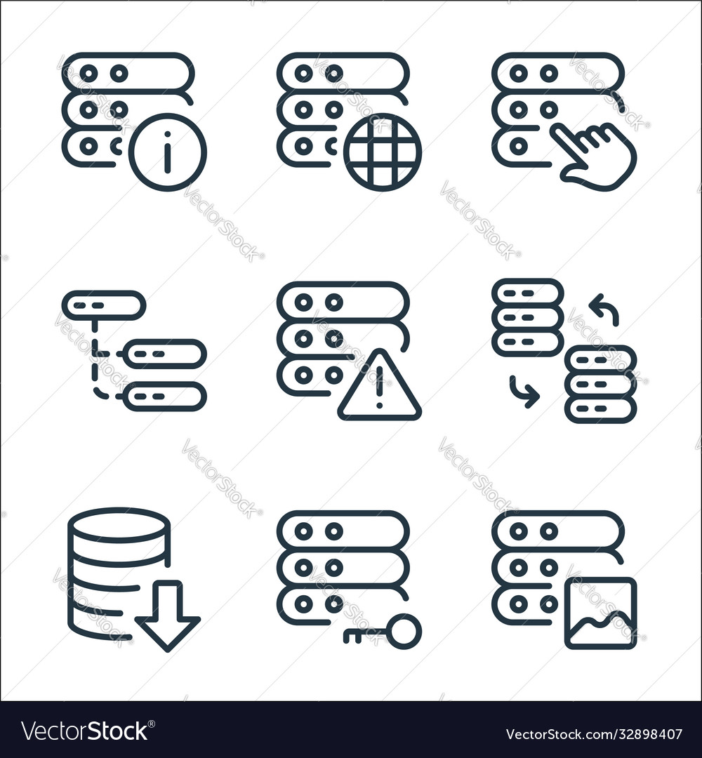 Work office server line icons linear set quality vector image Work office server line icons linear set quality