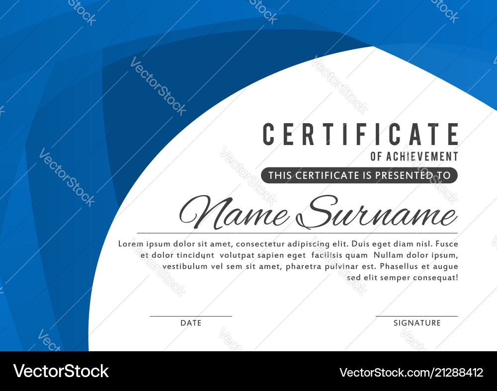 Certificate template in elegant blue color Vector Image