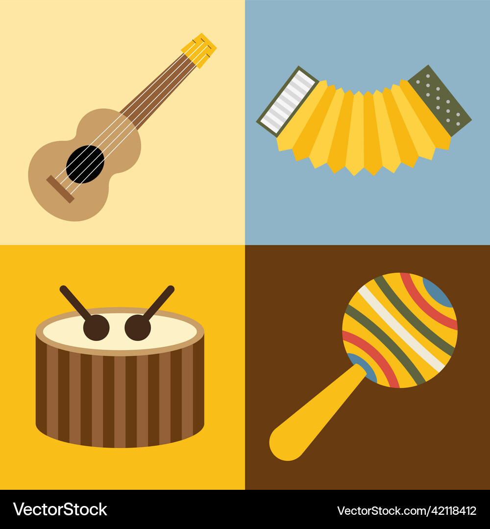 Four festival instruments Royalty Free Vector Image