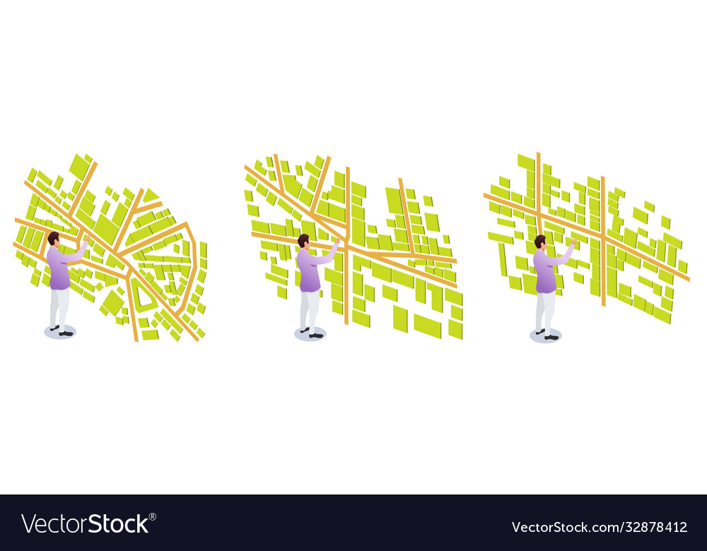 Man and isometric map city for navigational vector image Man and isometric map city for navigational