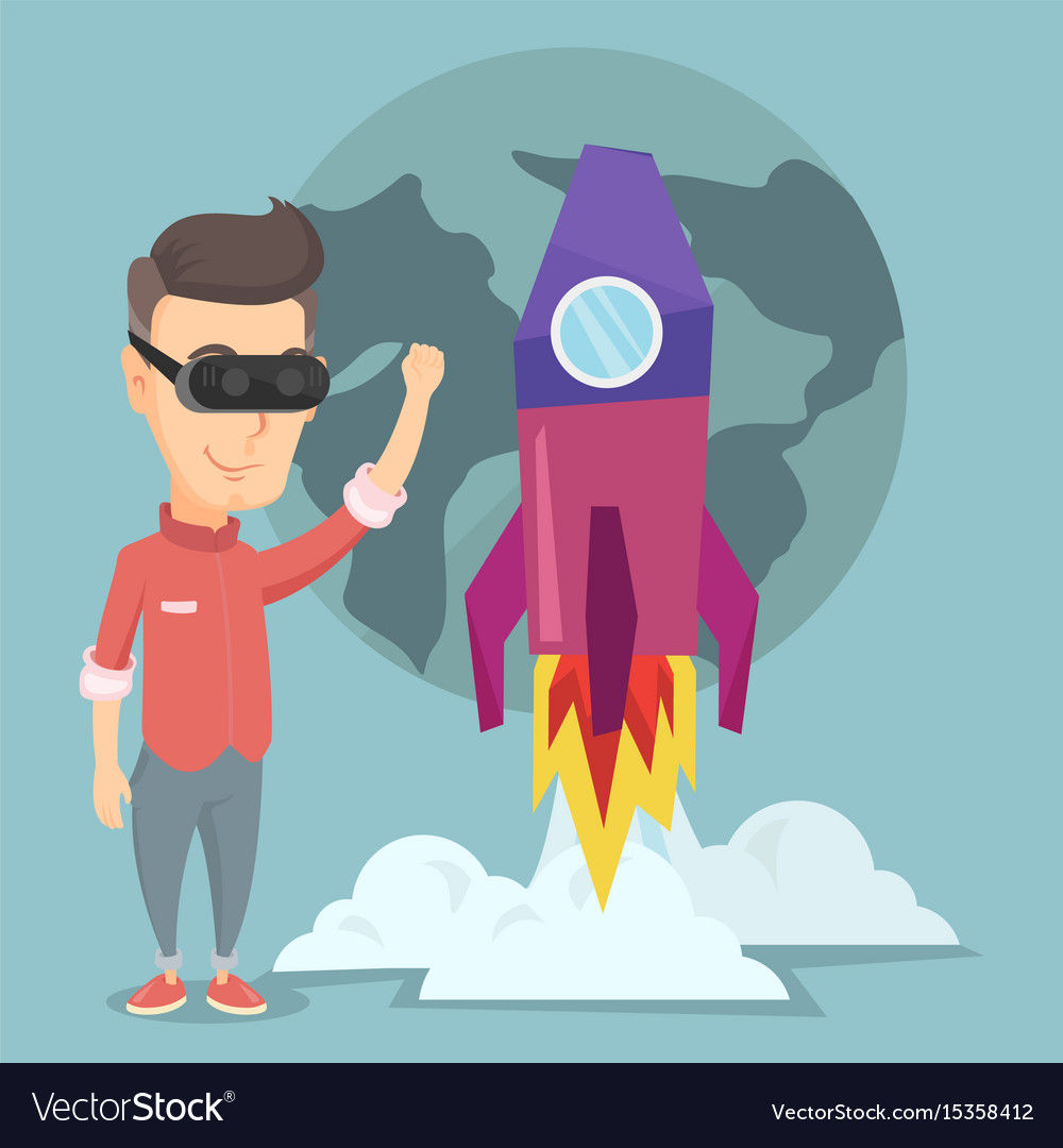Man in vr headset flying open space