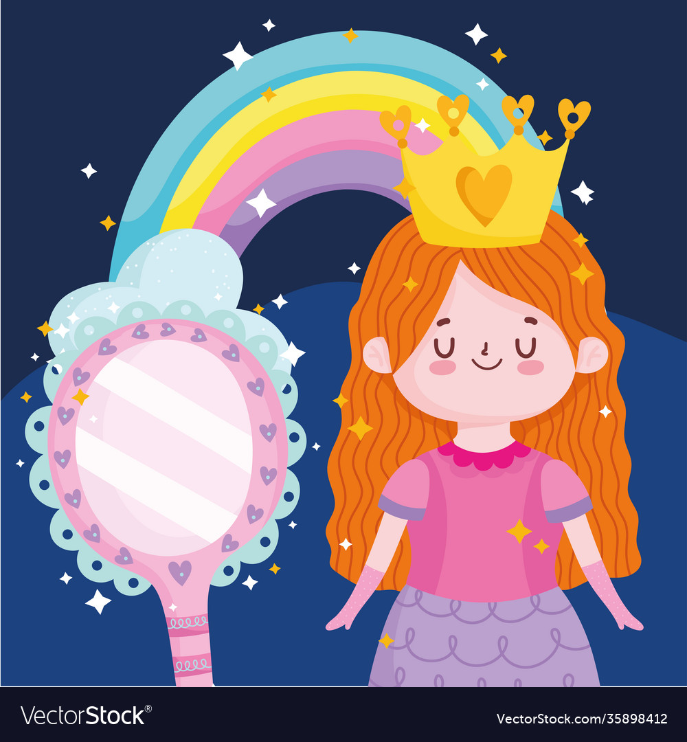 Princess tale cartoon girl with crown rainbow Vector Image Princess tale cartoon girl with crown rainbow Vector Image