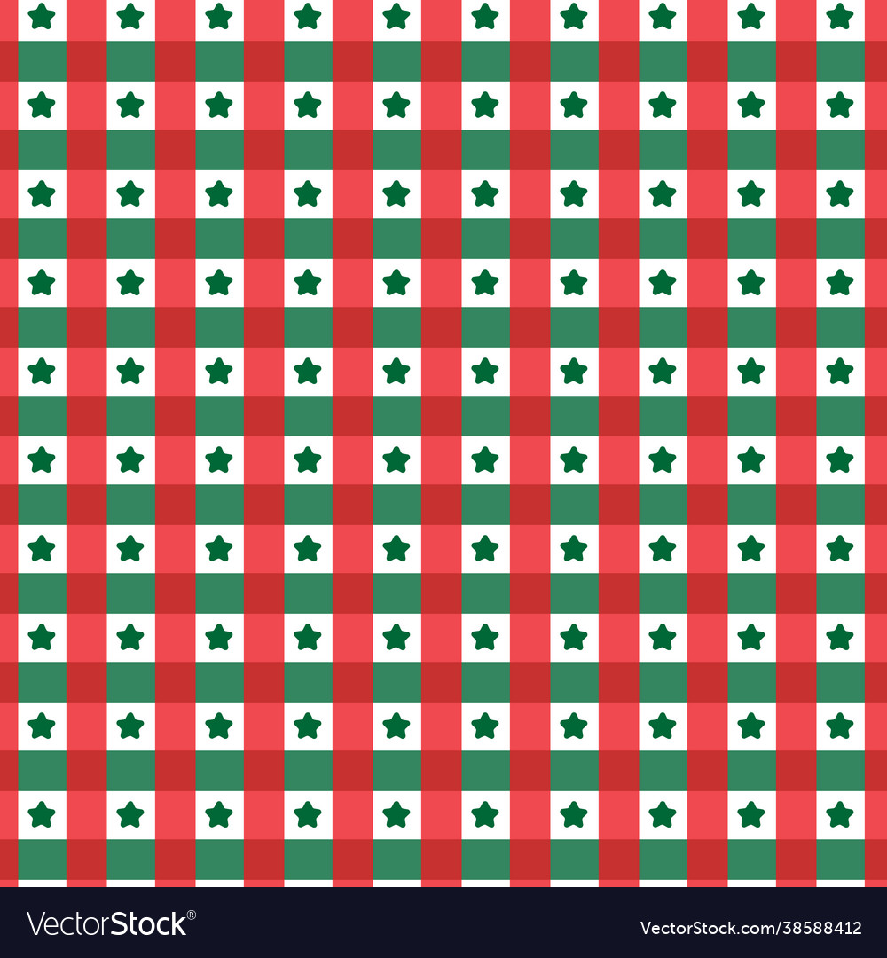 Seamless pattern green and red with star on white