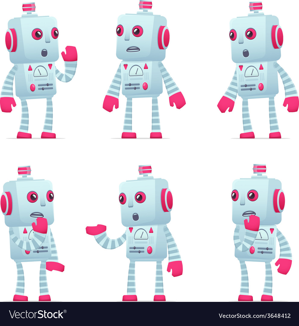 Set of robot character in different poses