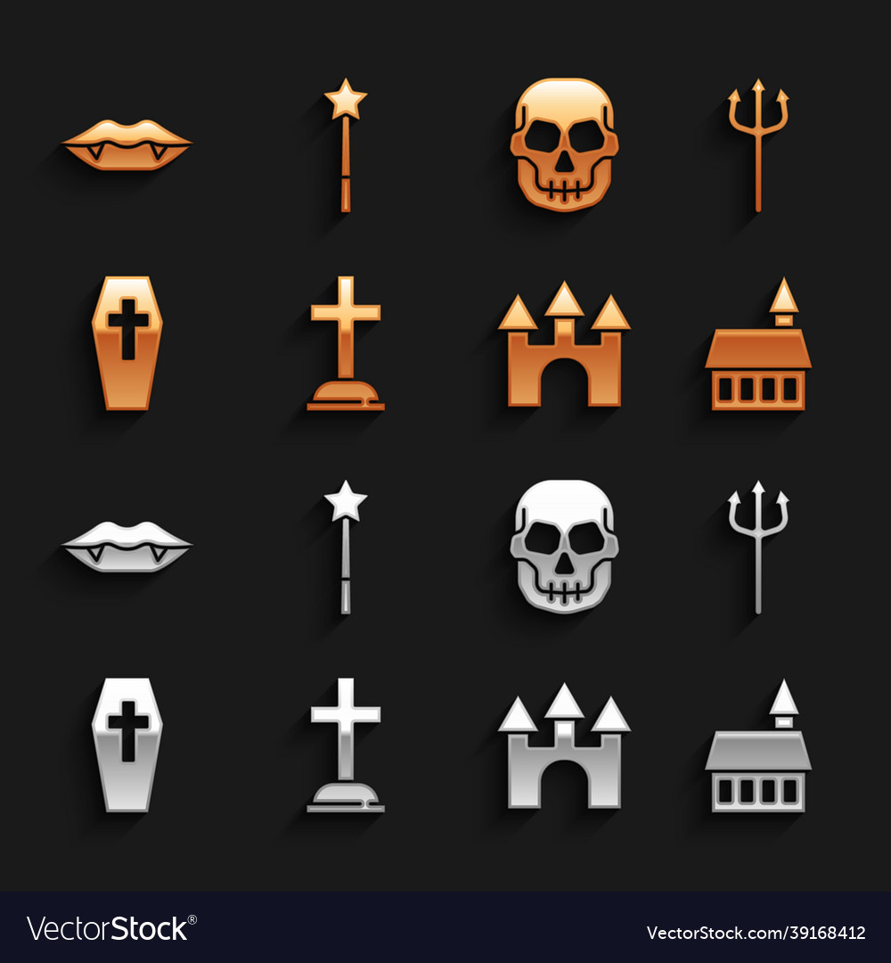 Set tombstone with cross neptune trident castle Vector Image