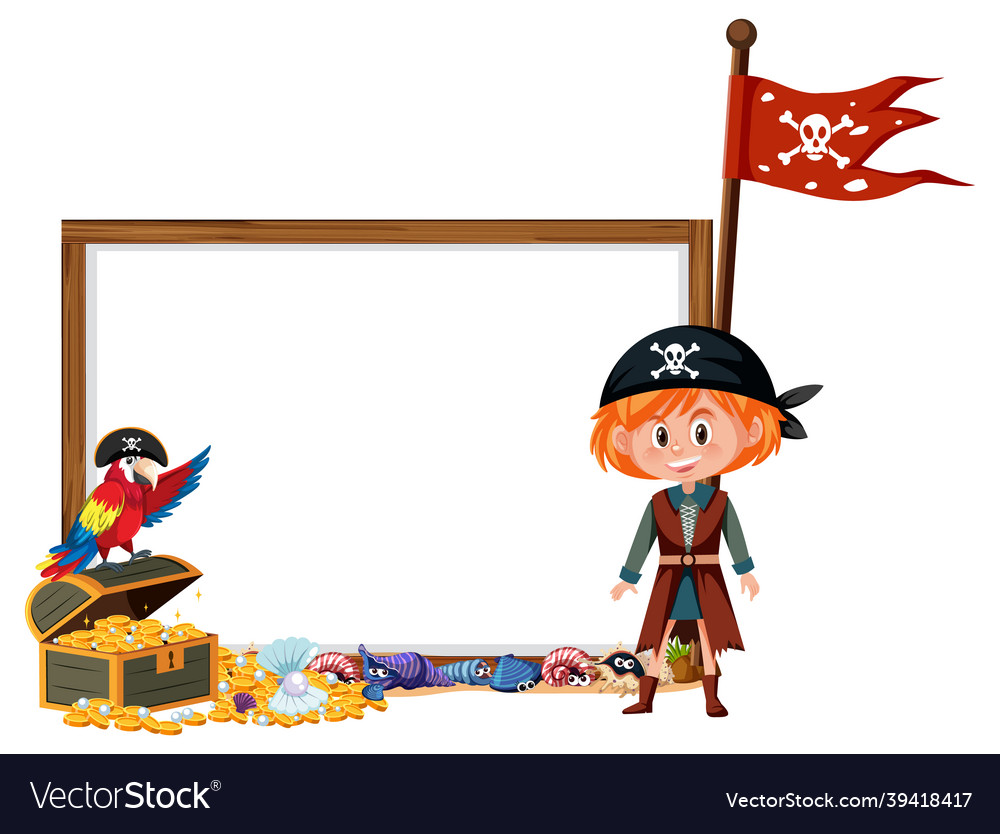 A pirate girl cartoon character with blank banner