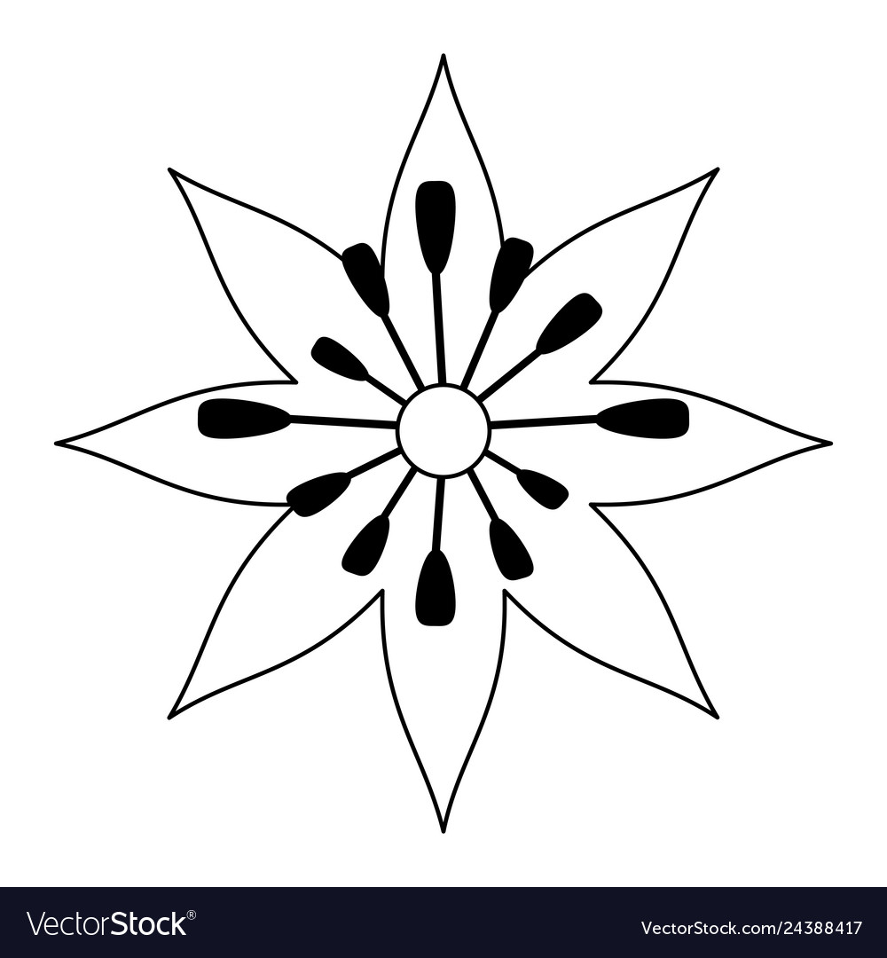 Beautiful flower cartoon isolated black and white