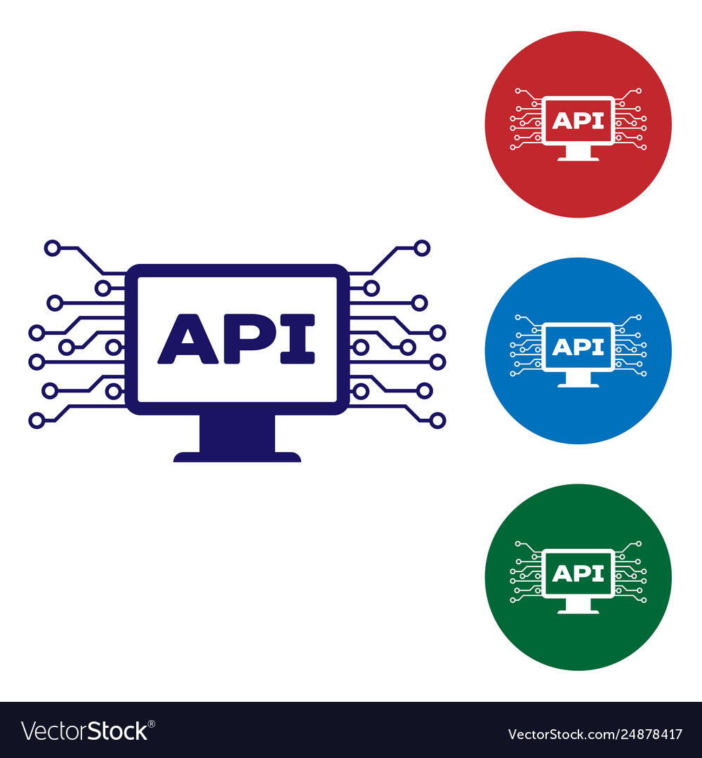 Blue computer api interface icon isolated on white vector image Blue computer api interface icon isolated on white