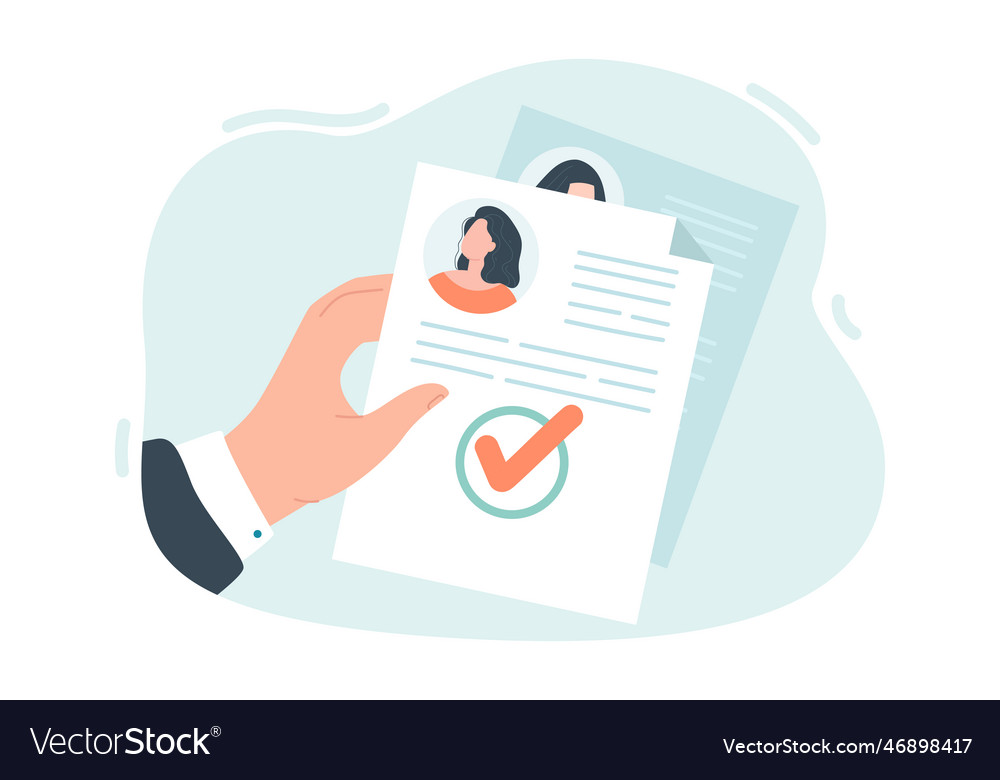 Cv of best candidate in mans hands flat Royalty Free Vector