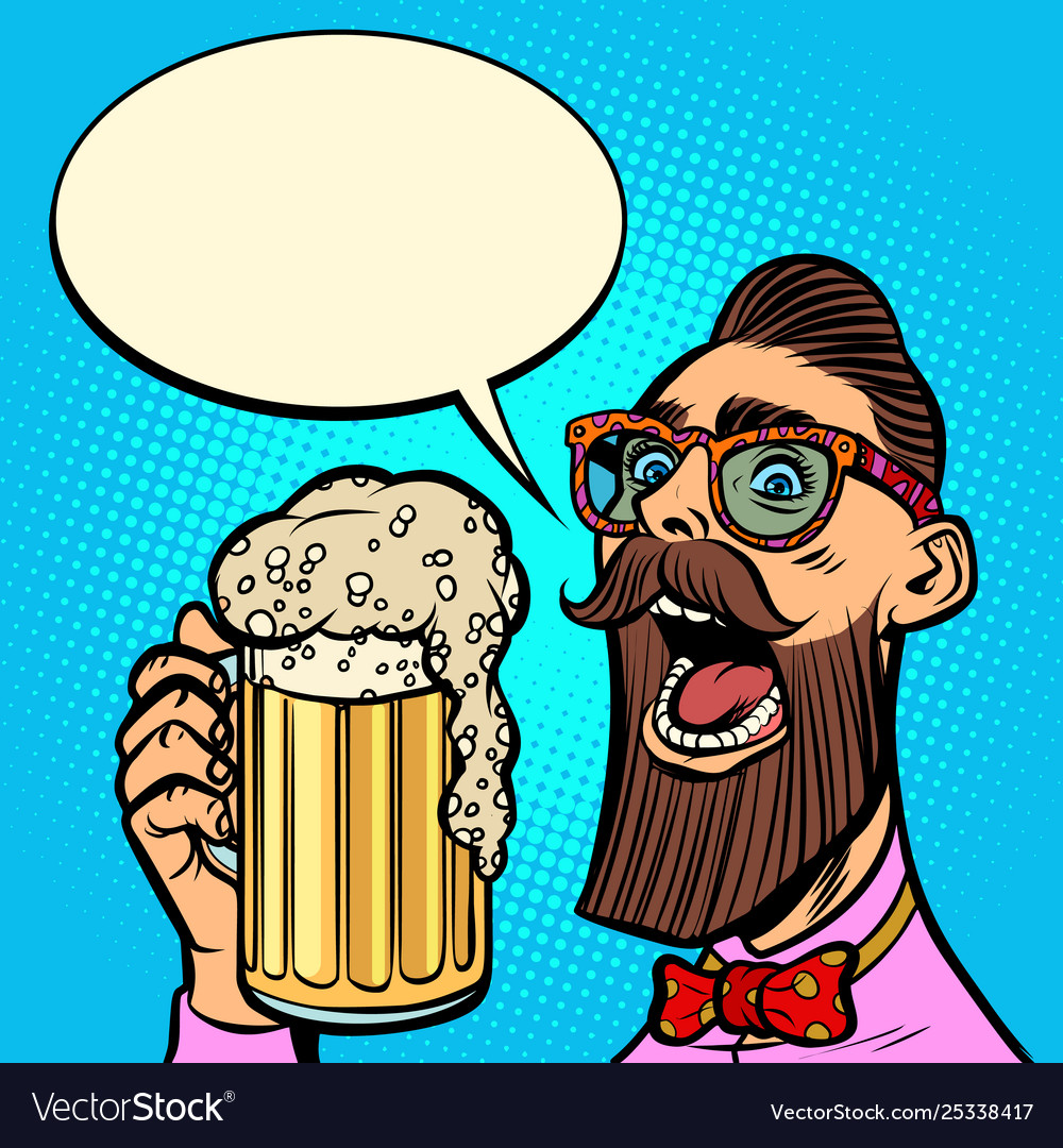 Hipster drinking a mug beer vector image Hipster drinking a mug beer