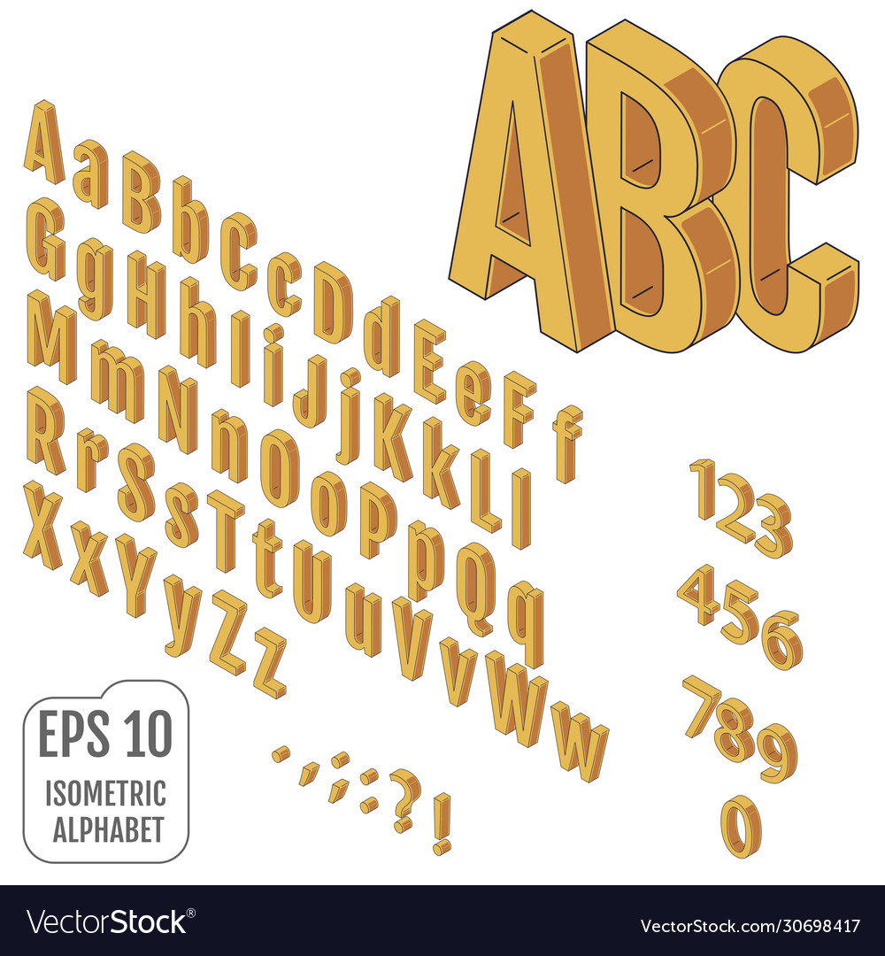 Isometric alphabet with drop shadow on background