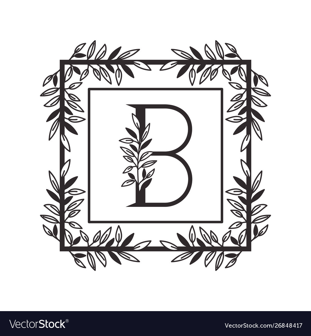 Letter b alphabet with vintage style frame