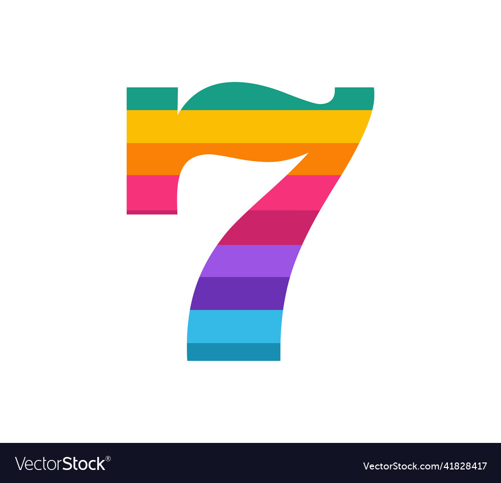 Numerical number seven or 7 in multiple colors
