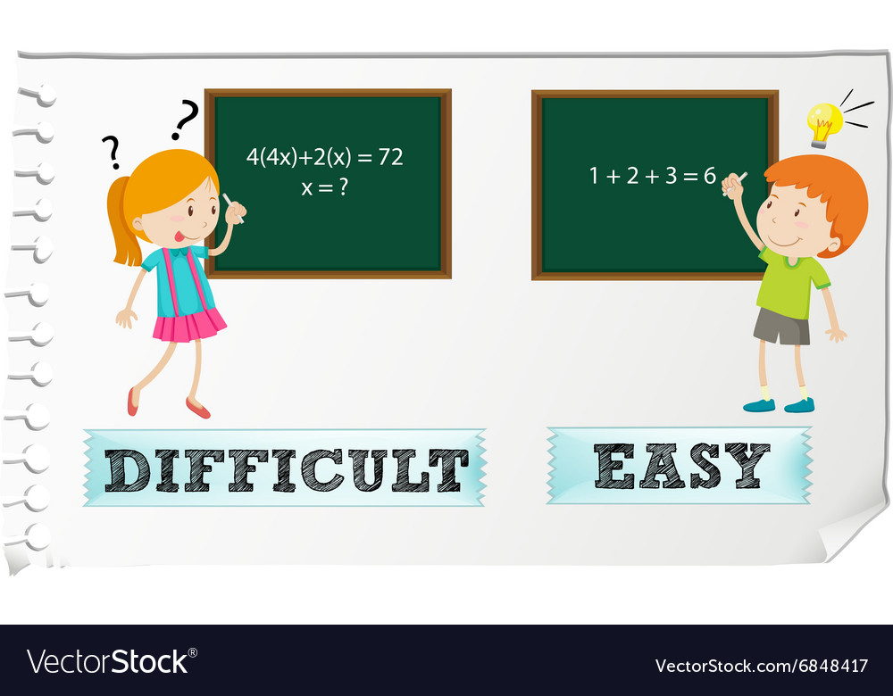 Opposite adjectives difficult and easy Royalty Free Vector