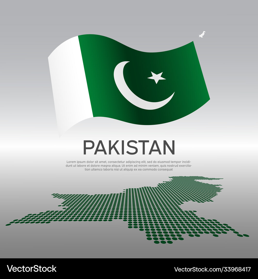 Pakistan wavy flag and mosaic map on light Vector Image