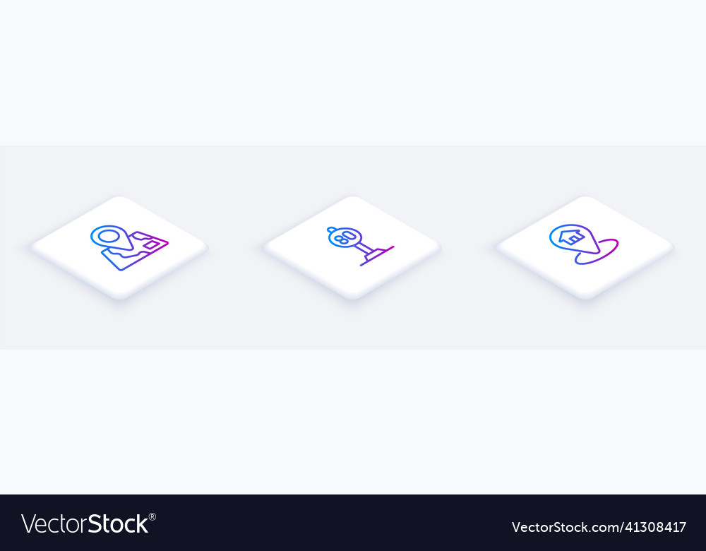 Set isometric line folded map with location marker vector image Set isometric line folded map with location marker