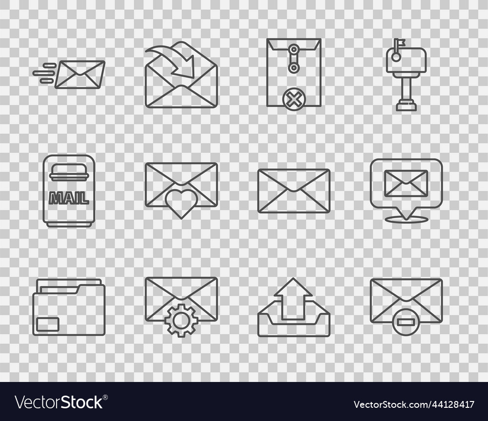 Set line document folder delete envelope Vector Image Set line document folder delete envelope