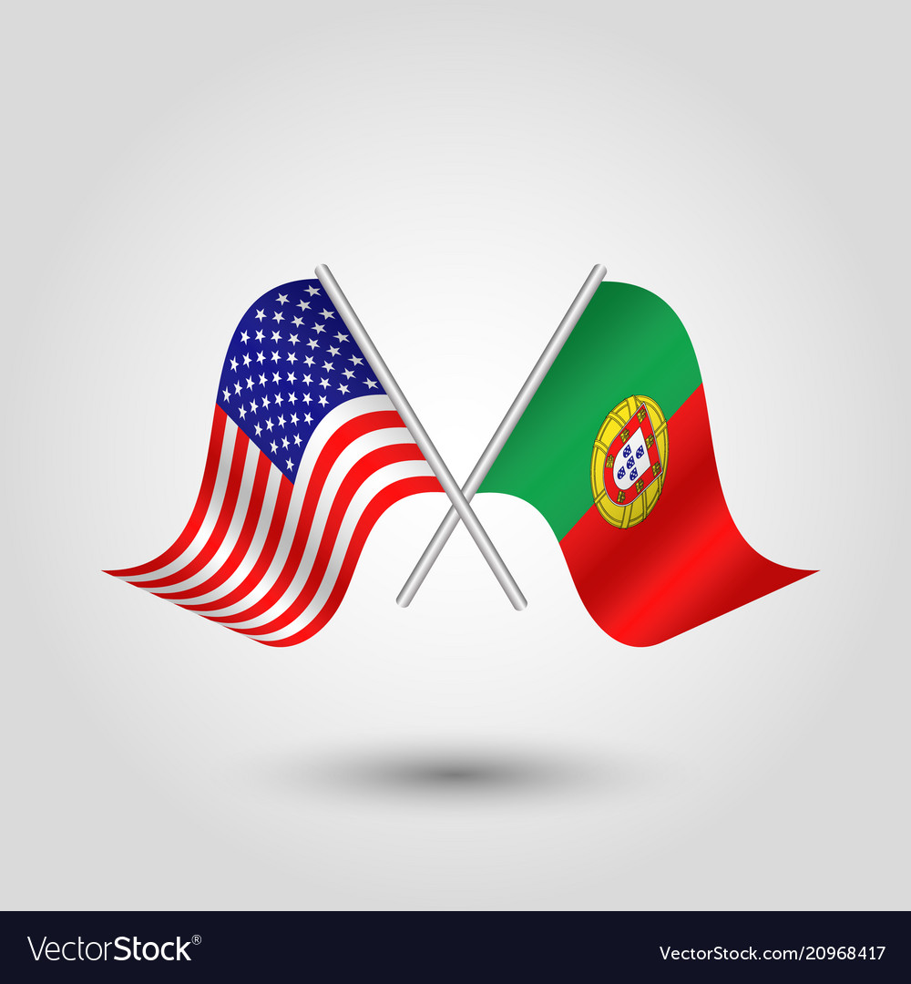 Two crossed american and portuguese flags