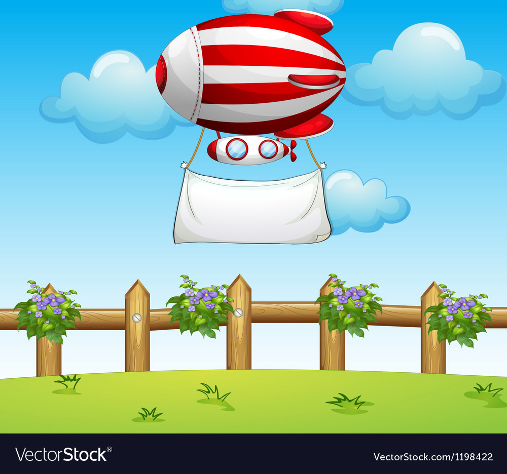 A stripe blimp carrying an empty banner Royalty Free Vector