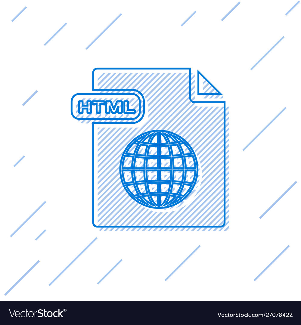 Blue line html file document download button vector image Blue line html file document download button