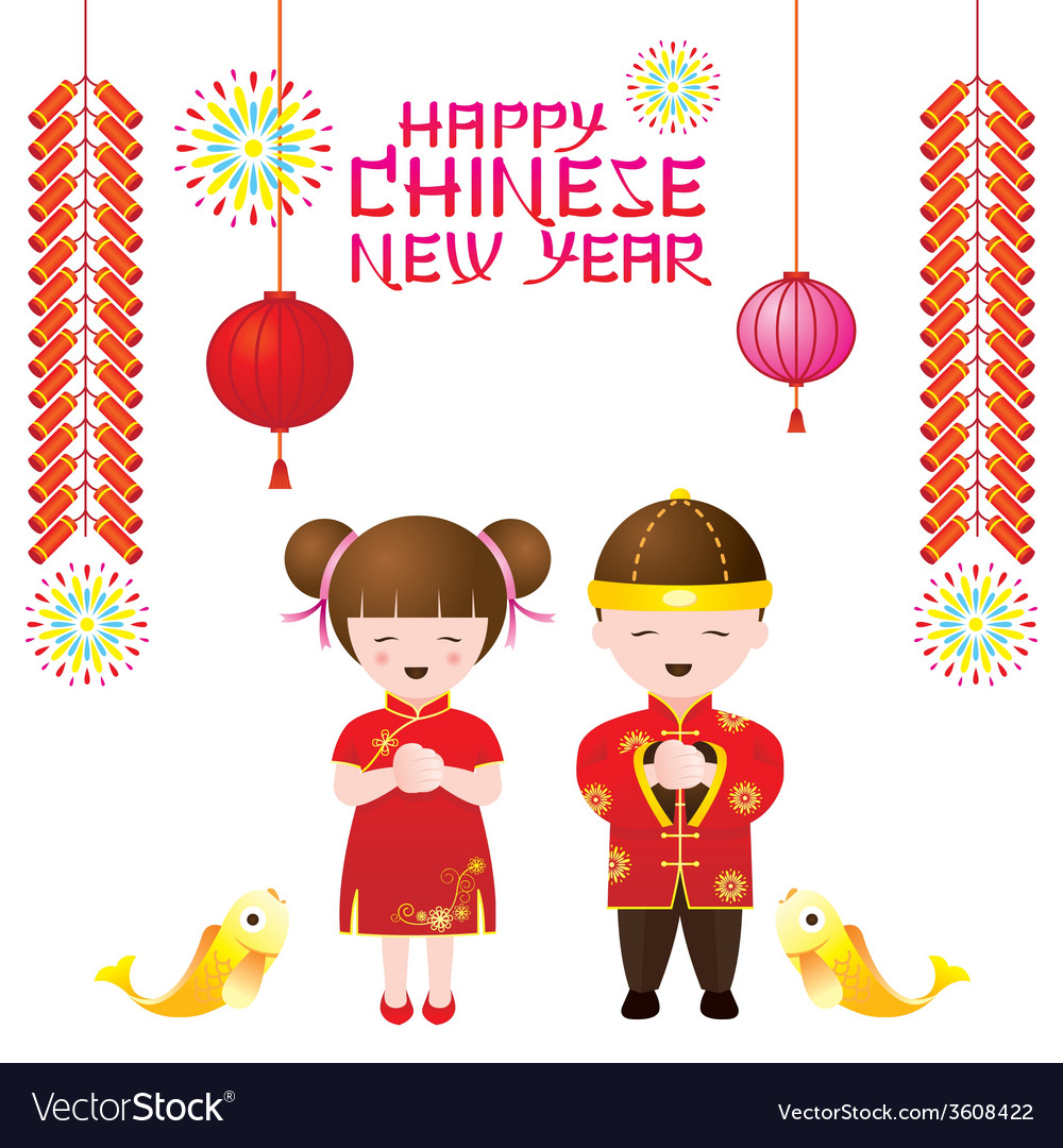 Chinese New Year Frame with Chinese Kids Vector Image