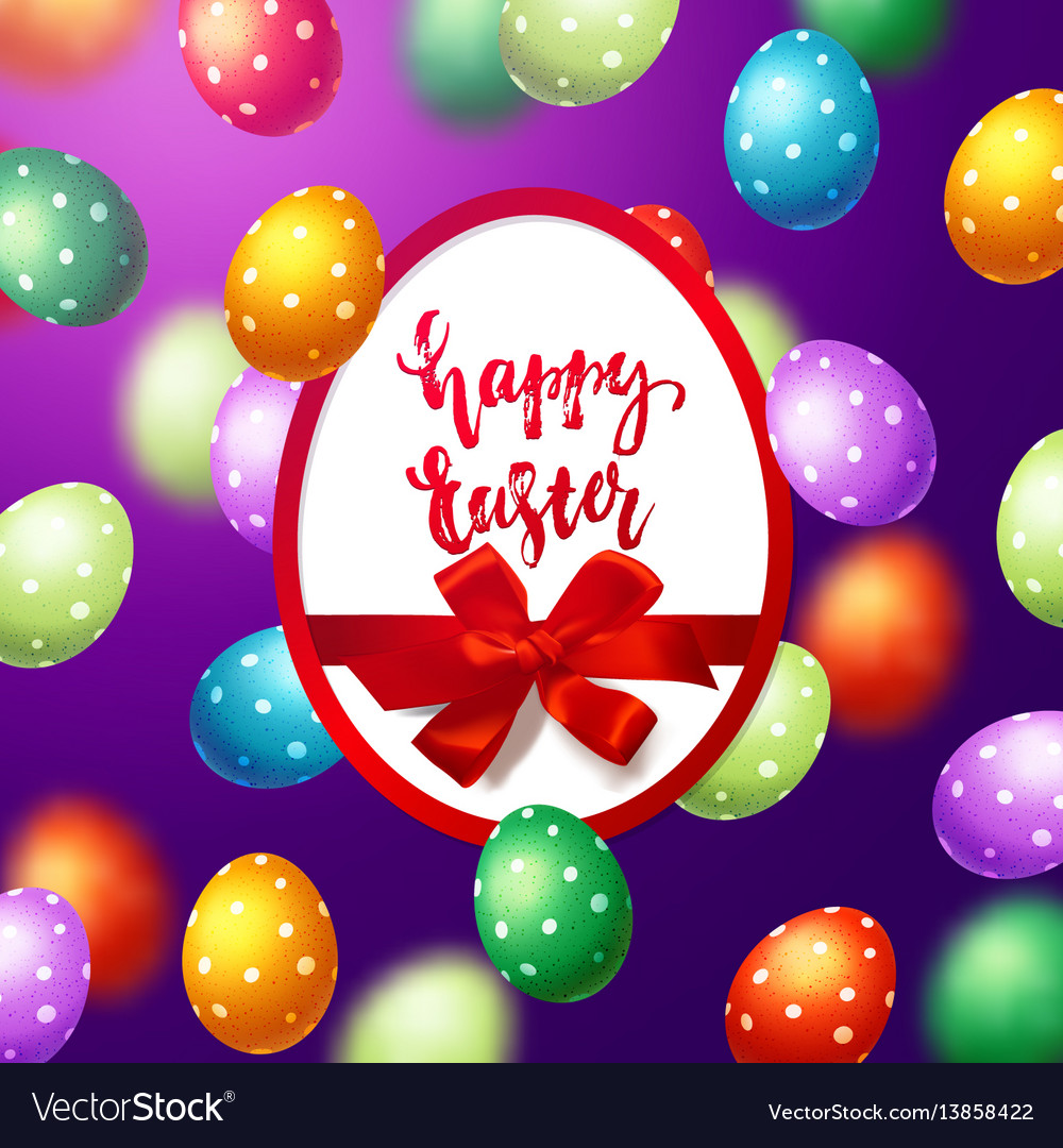 Colorful eggs with calligraphy happy easter vector image Colorful eggs with calligraphy happy easter