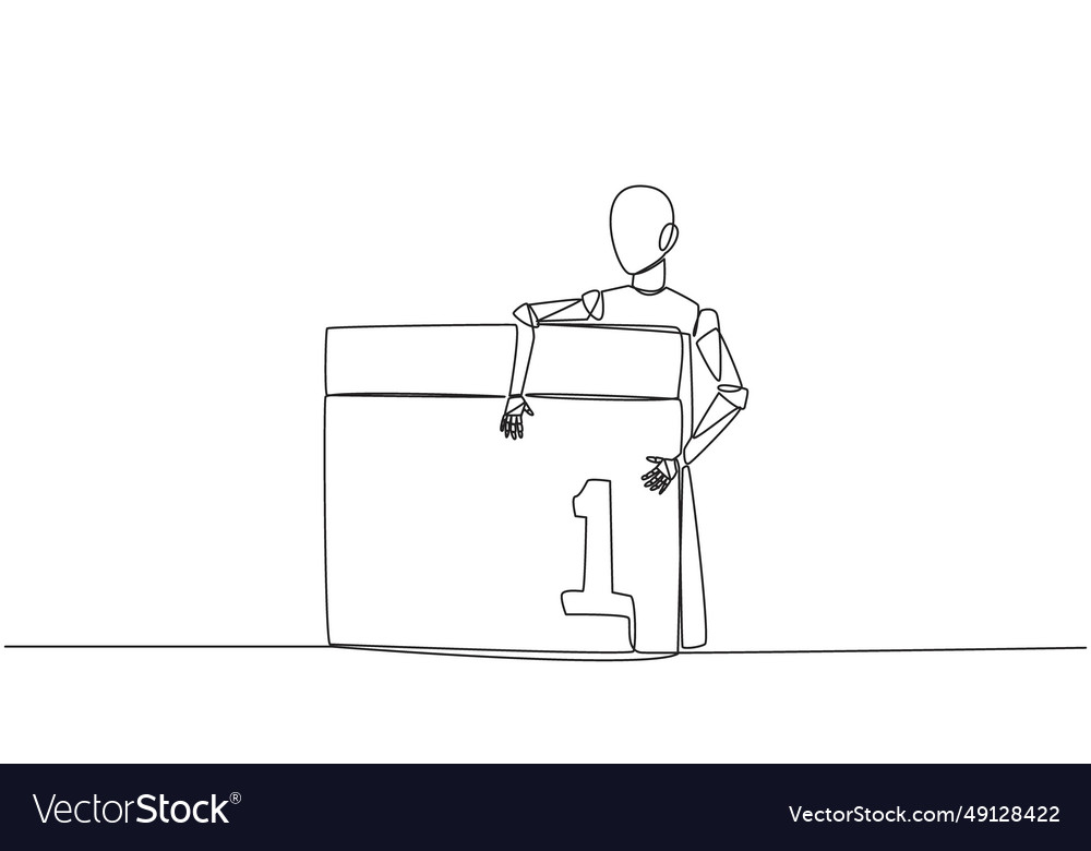 Continuous one line drawing robot hugging desk