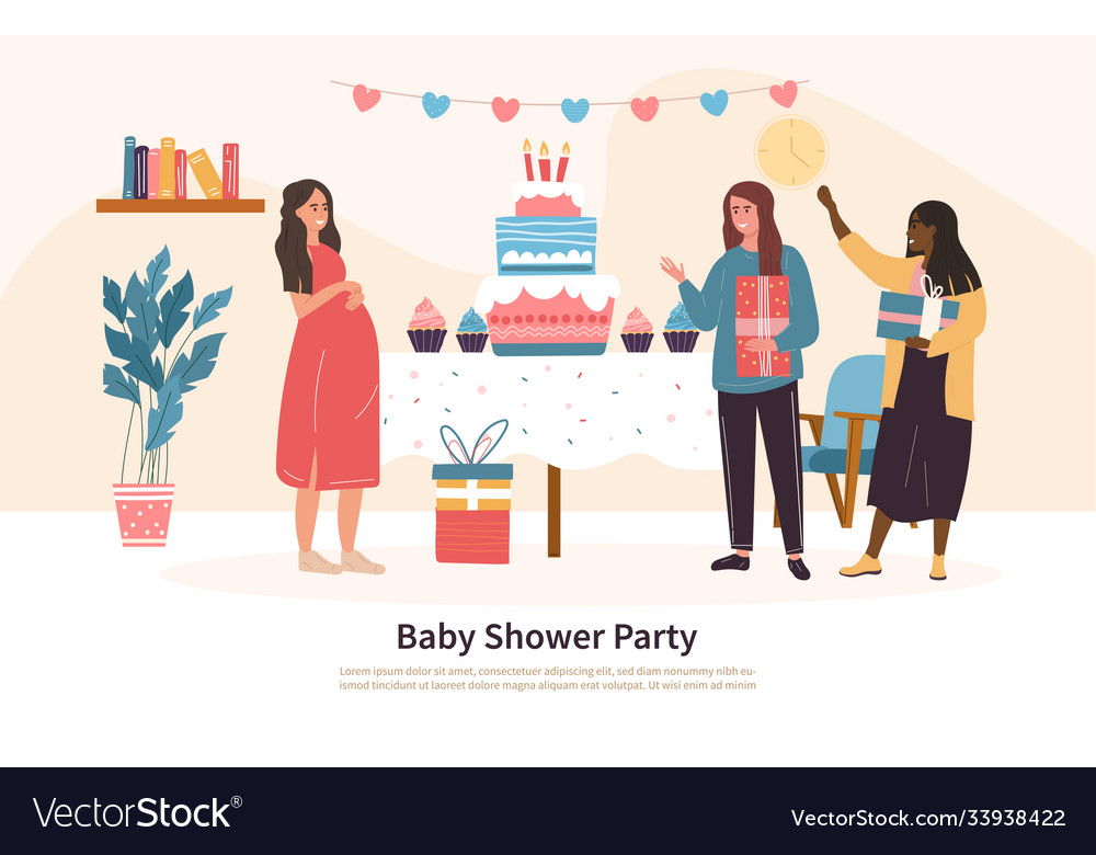 Group friends attending a baby shower Royalty Free Vector