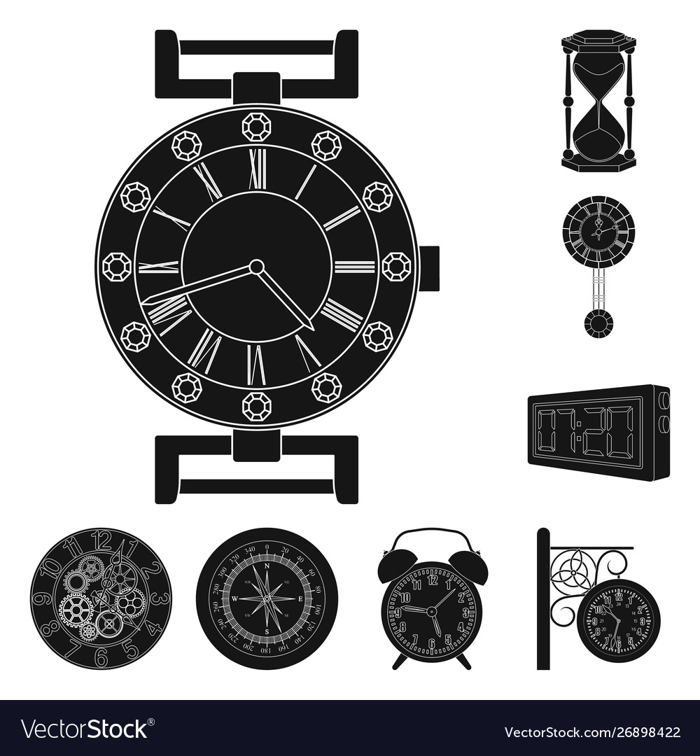Isolated object clock and time icon set