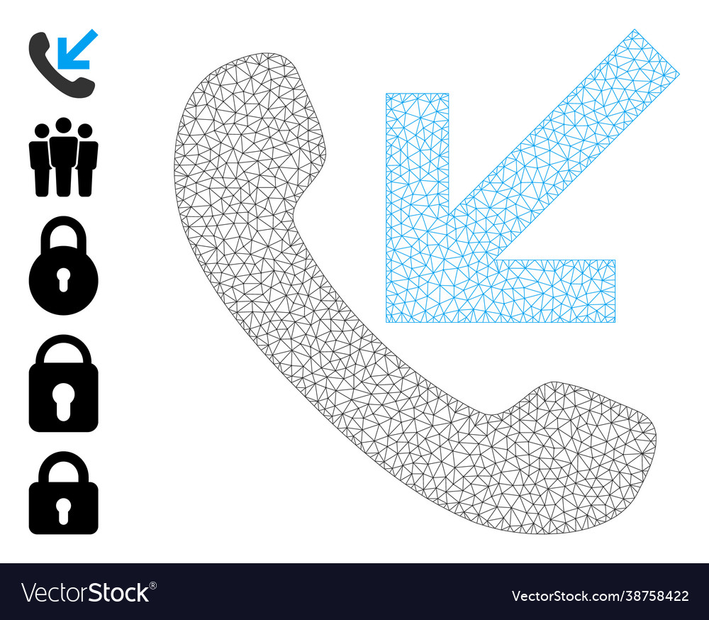 Polygonal mesh incoming call icon with simple vector image Polygonal mesh incoming call icon with simple