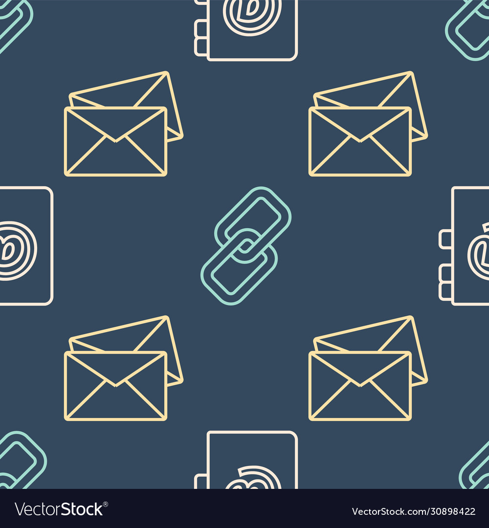 Set line address book envelope and chain link vector image Set line address book envelope and chain link