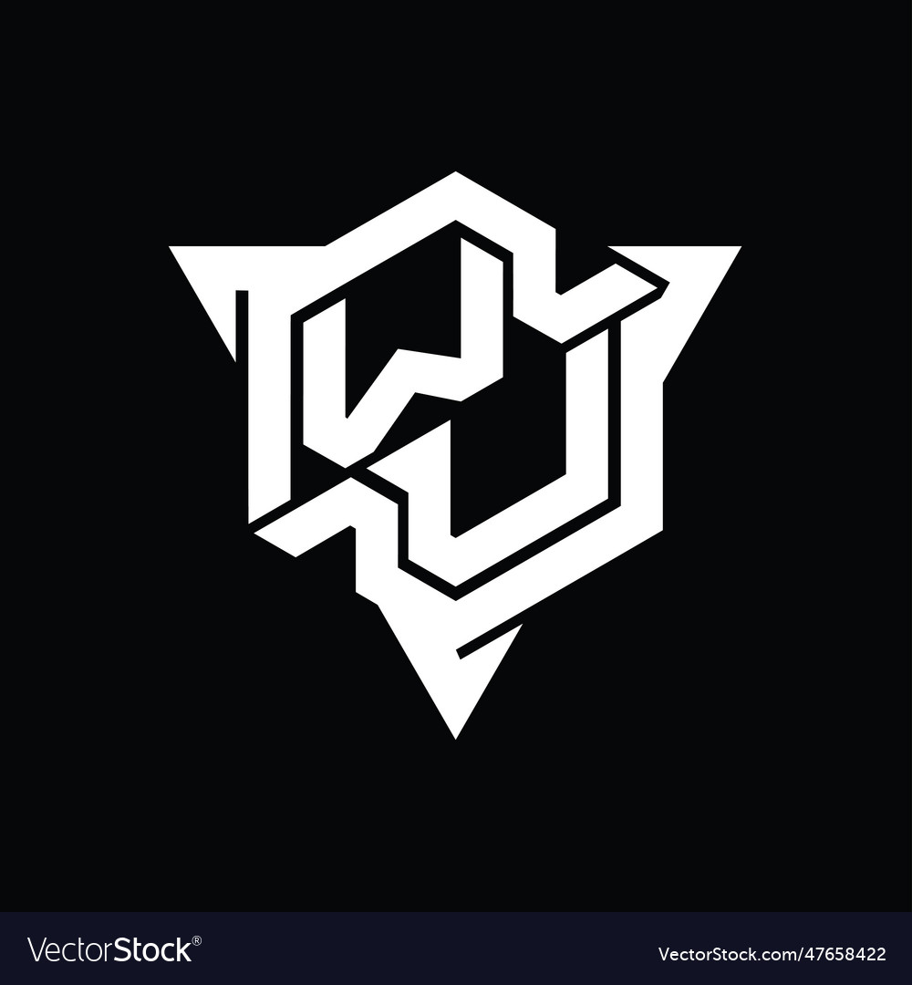 Wu logo monogram hexagon shape with triangle