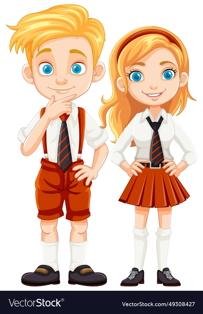 Cartoon characters of boy and girl students in Vector Image