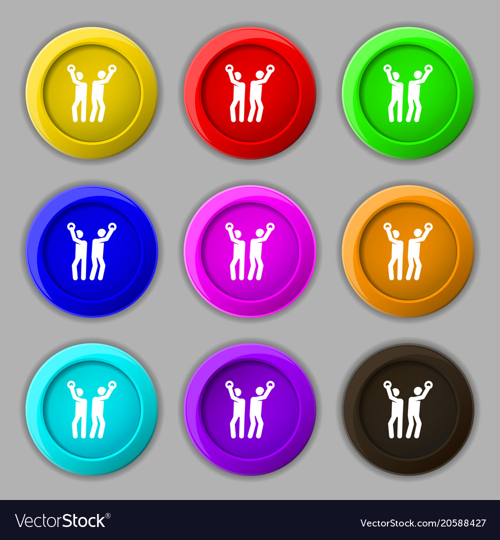 Colorful icons and signs in the form of a button