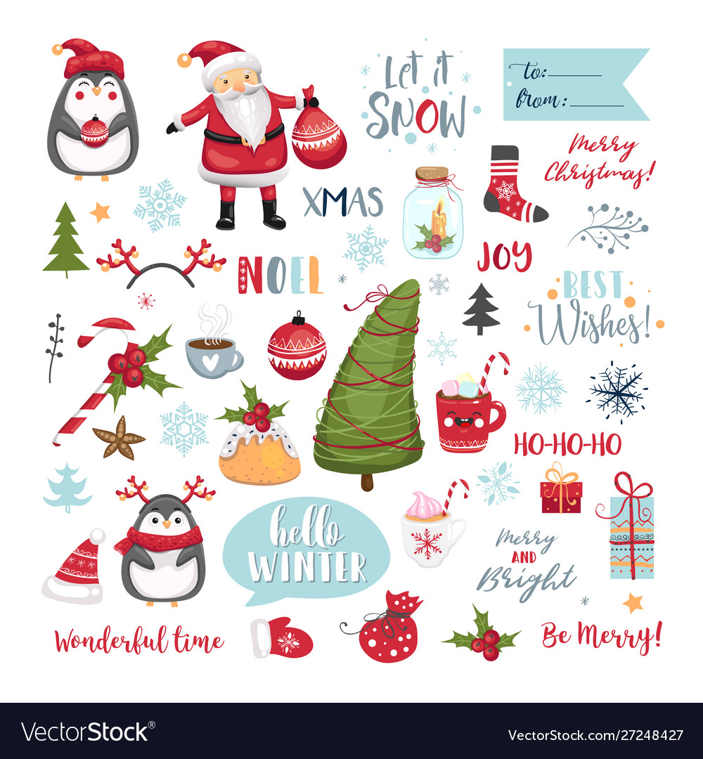 Festive Christmas Elements - Snowflakes & Santa