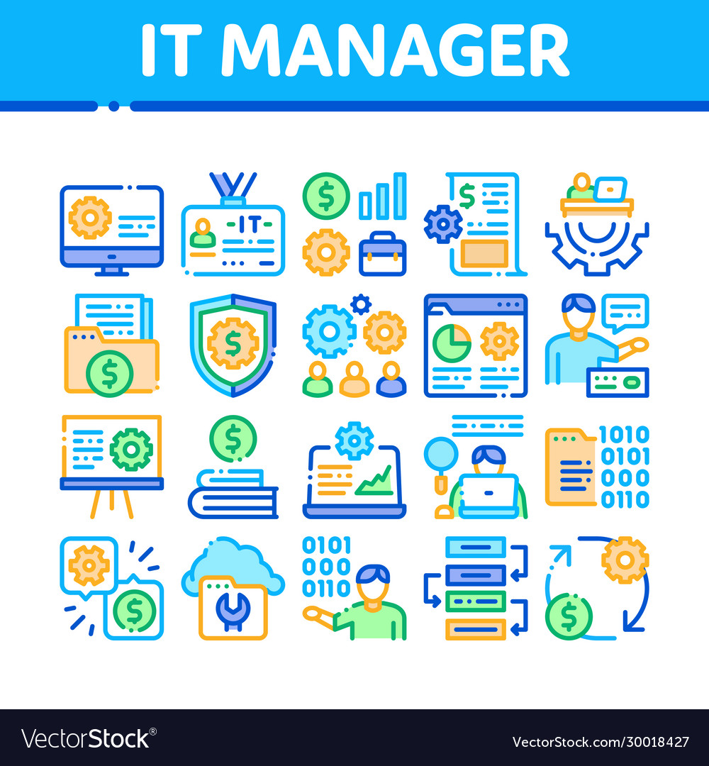 It manager developer collection icons set vector image It manager developer collection icons set