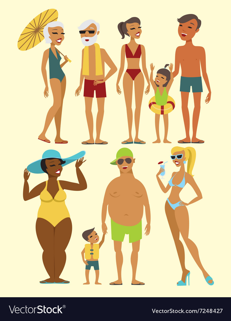 Set of beach people characters