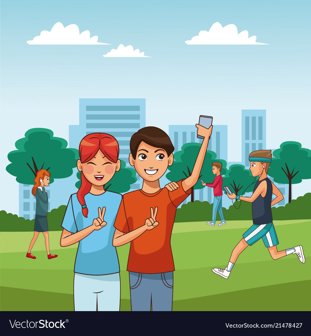 Young people and smartphone Royalty Free Vector Image