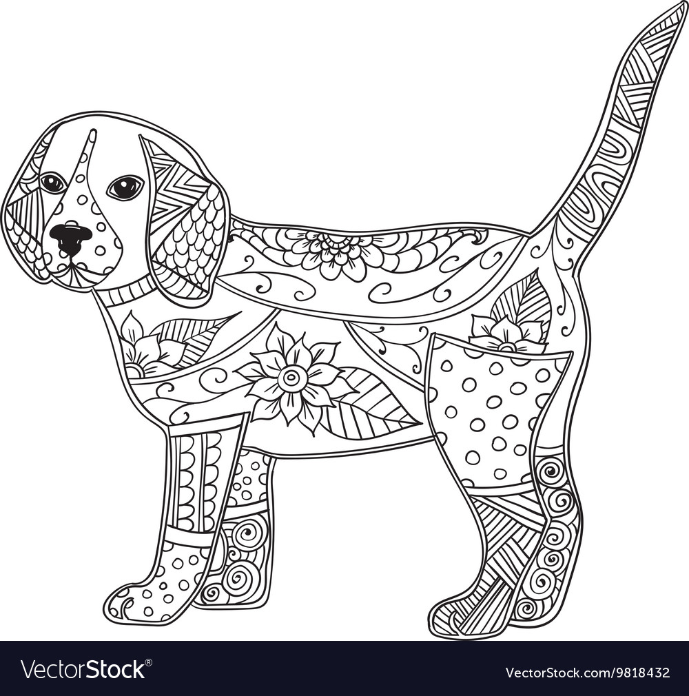 Dog adult antistress or children coloring page Vector Image