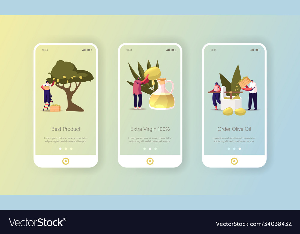 Extra virgin olive oil mobile app page onboard