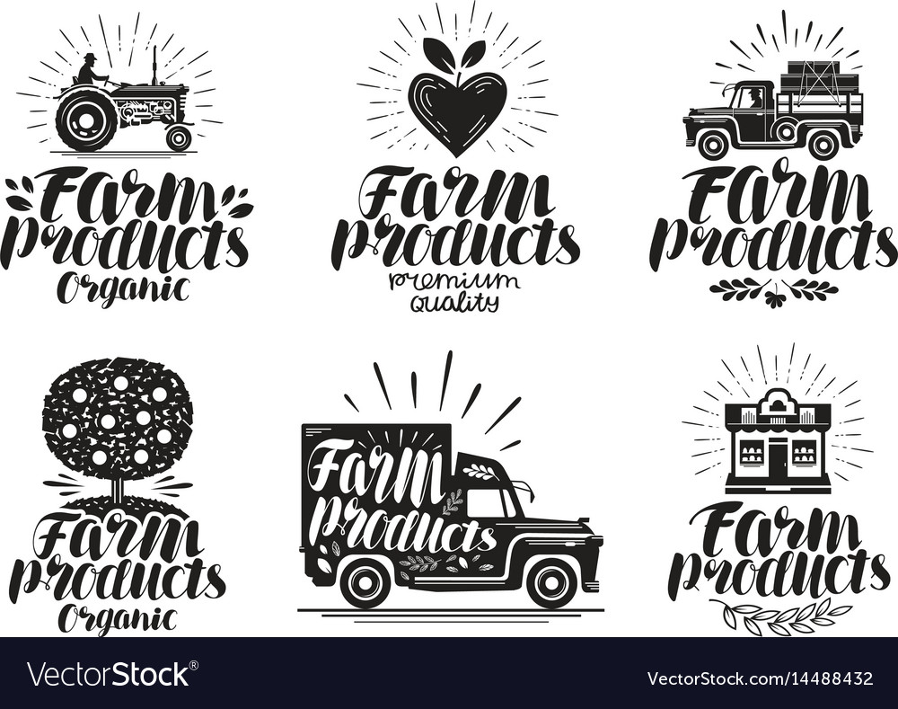 Farm product label set agriculture farming icon Vector Image